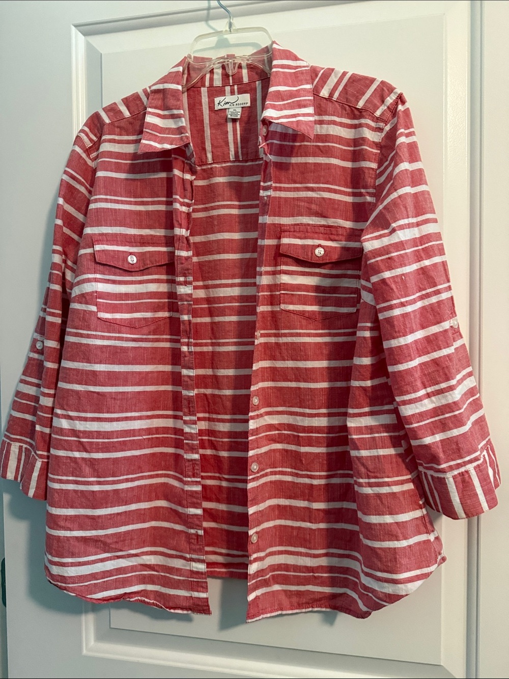 Kim Rogers Pink/light Red Button Down Shirt